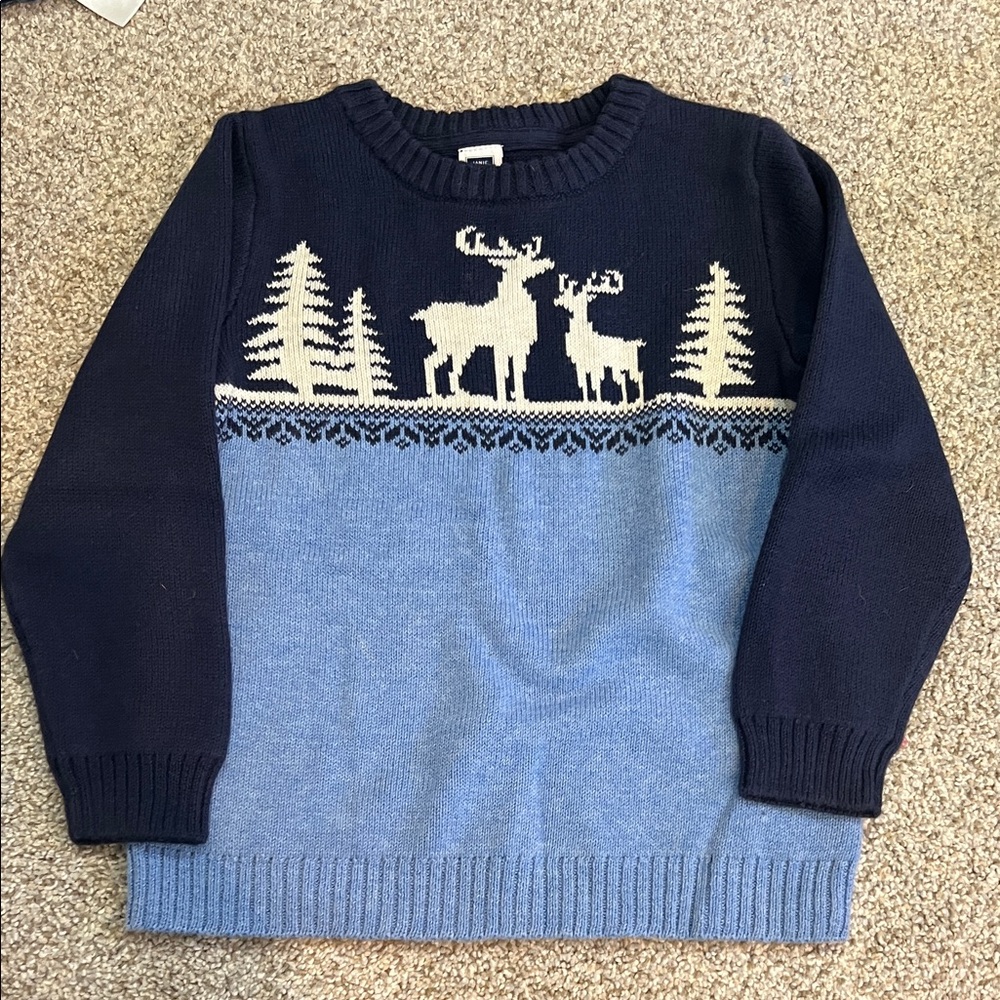 Janie and Jack 2T Navy and Light Blue Deer Sweater like new